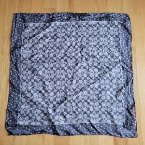 Coach Signature Print C Logo Monogram Silk Square Scarf Polka Dot Gray Vintage